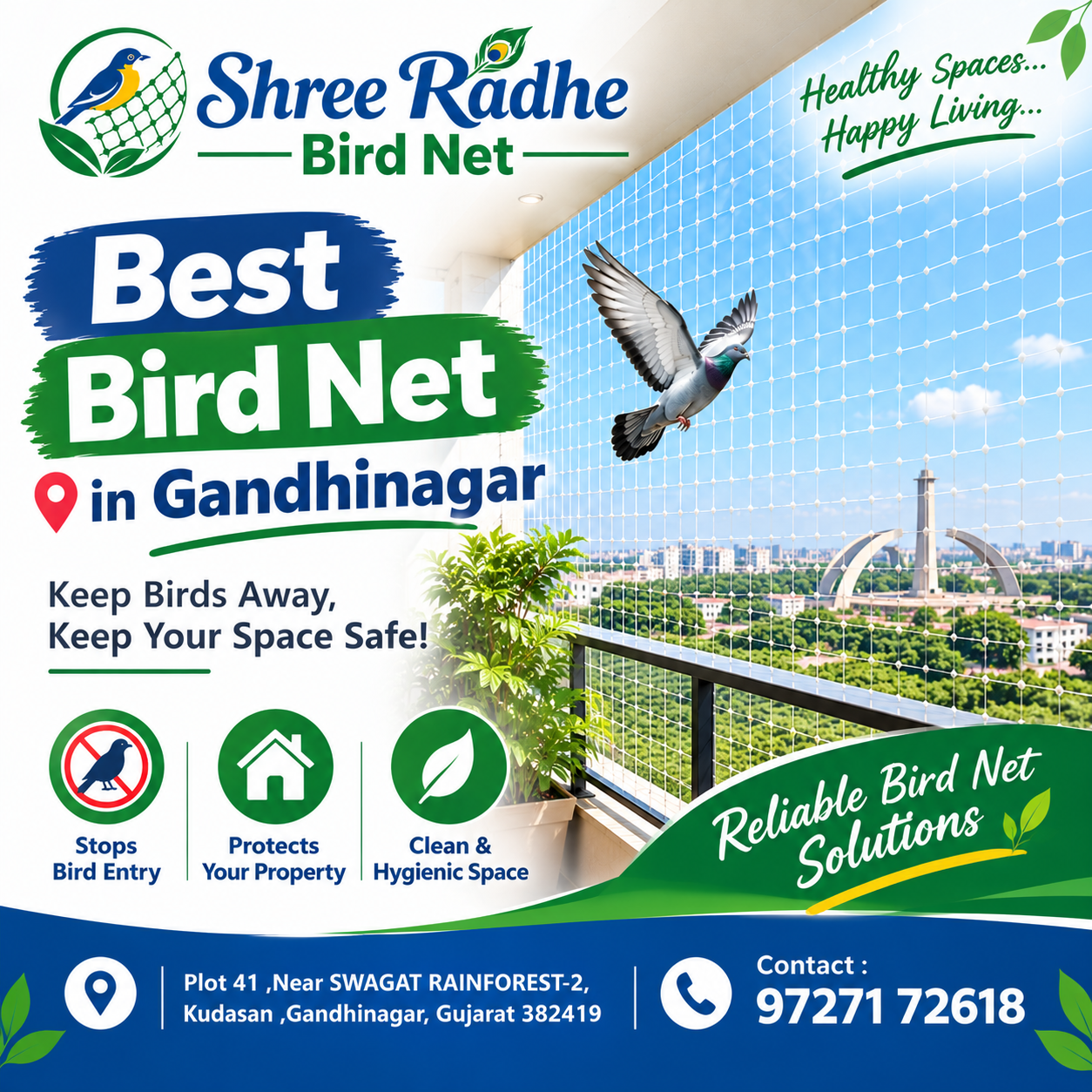 Shree Radhe Bird Net balcony bird net solution in Gandhinagar