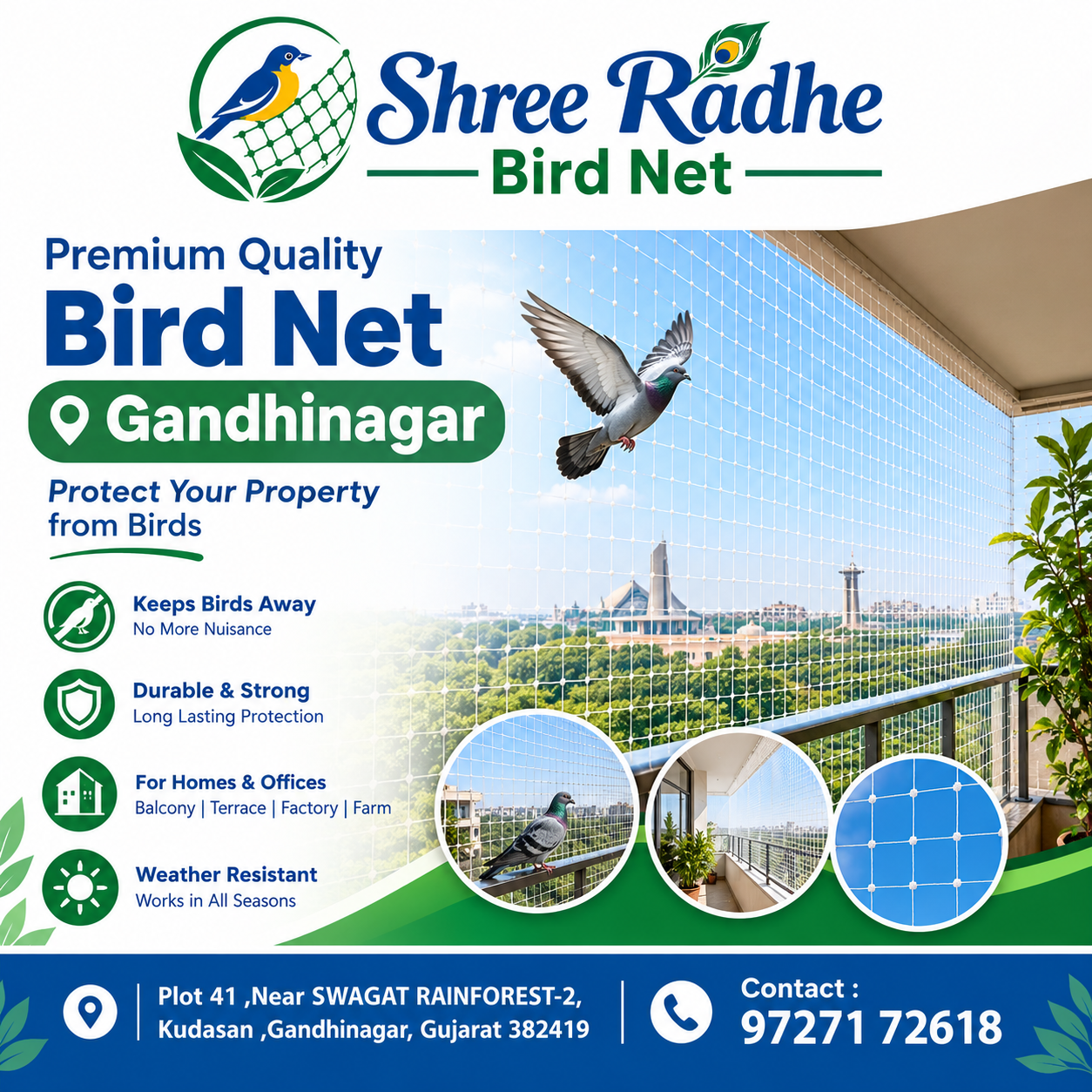 Bird net and balcony protection services in Gandhinagar