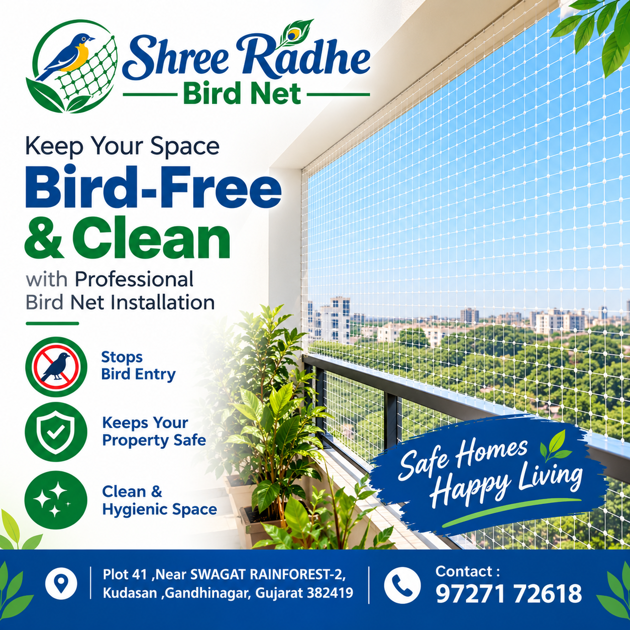 Balcony bird net installation by Shree Radhe Bird Net in Gandhinagar